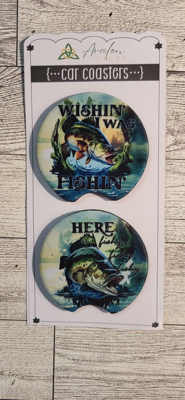 Car Coasters- two Pack-Wishin Fishin/Here fishy