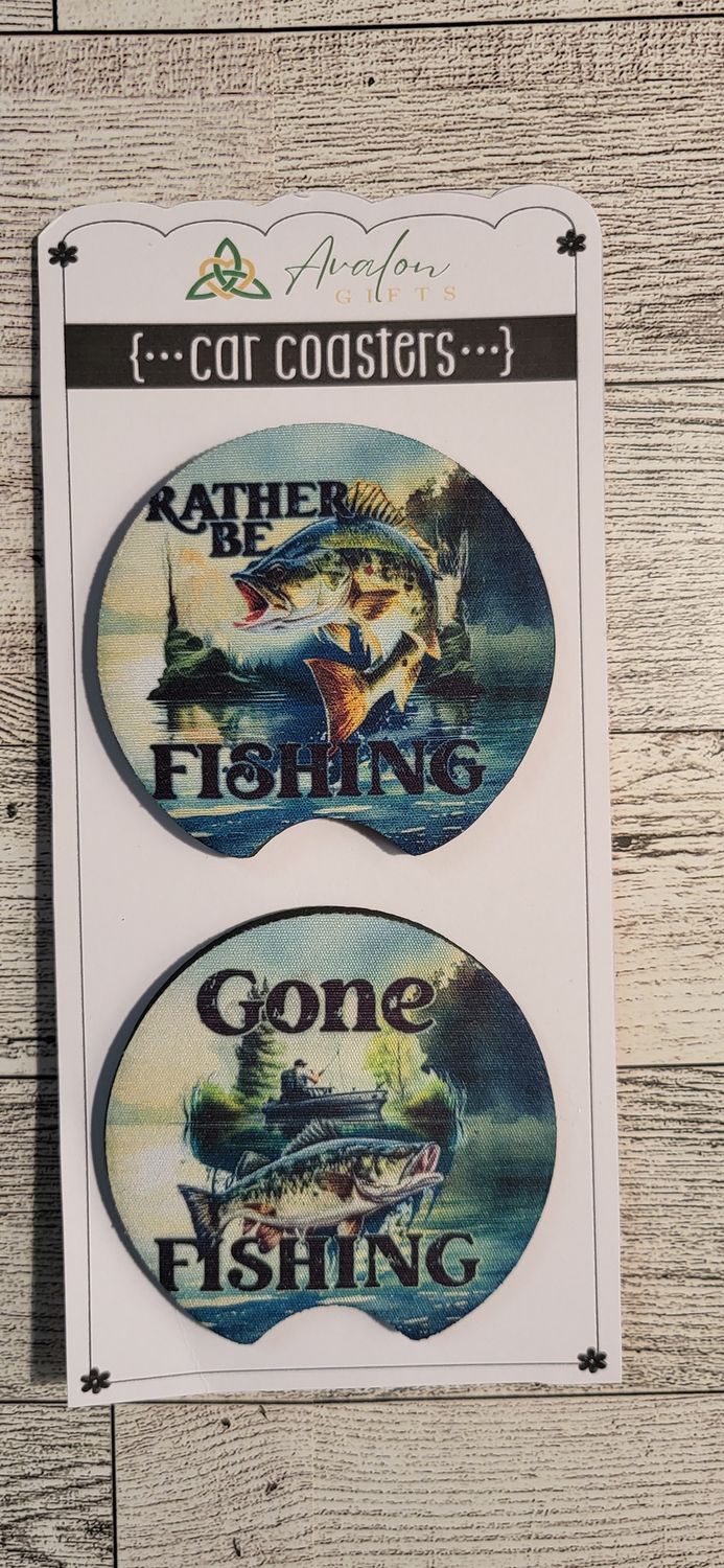 Car Coasters- two Pack-Rather be fishing/Gone fishing