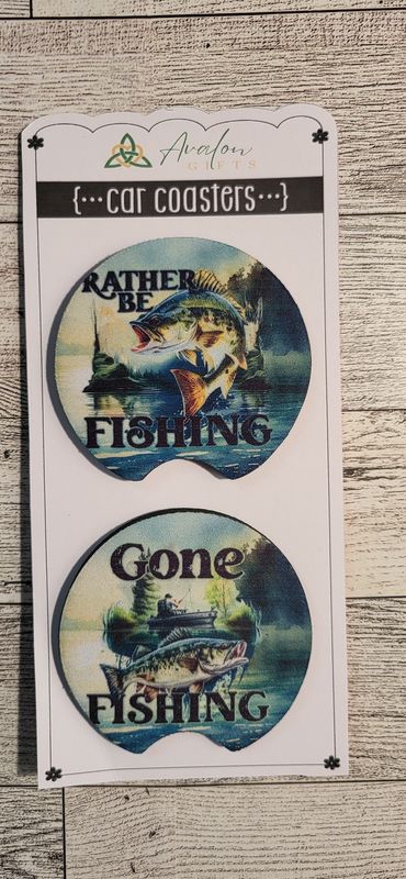 Car Coasters- two Pack-Rather be fishing/Gone fishing