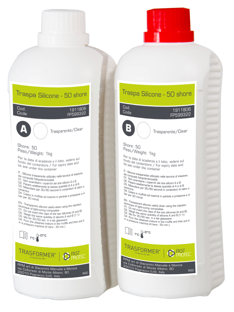 Silicone trasparente 50 sh 1 kg A+ 1 Kg B