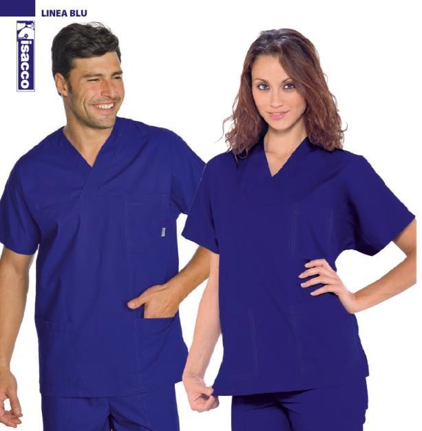 Casacca collo a V unisex blu taglia S