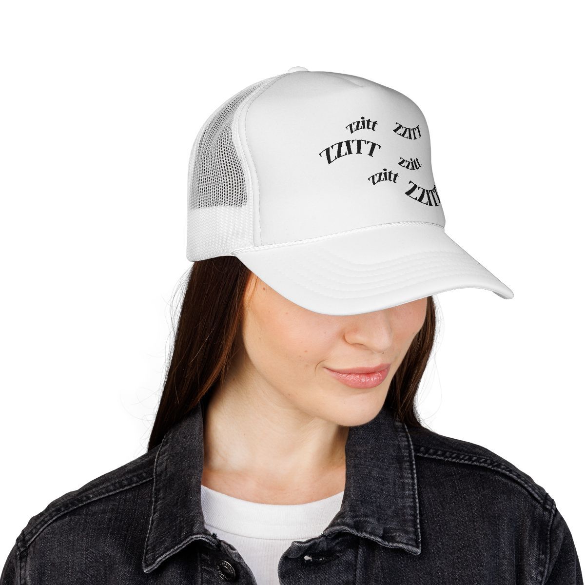 ZITT Gothic Letter Cluster Trucker Cap | Minimal Text Graphic, Hat sizes: One size, Otto Colors: White