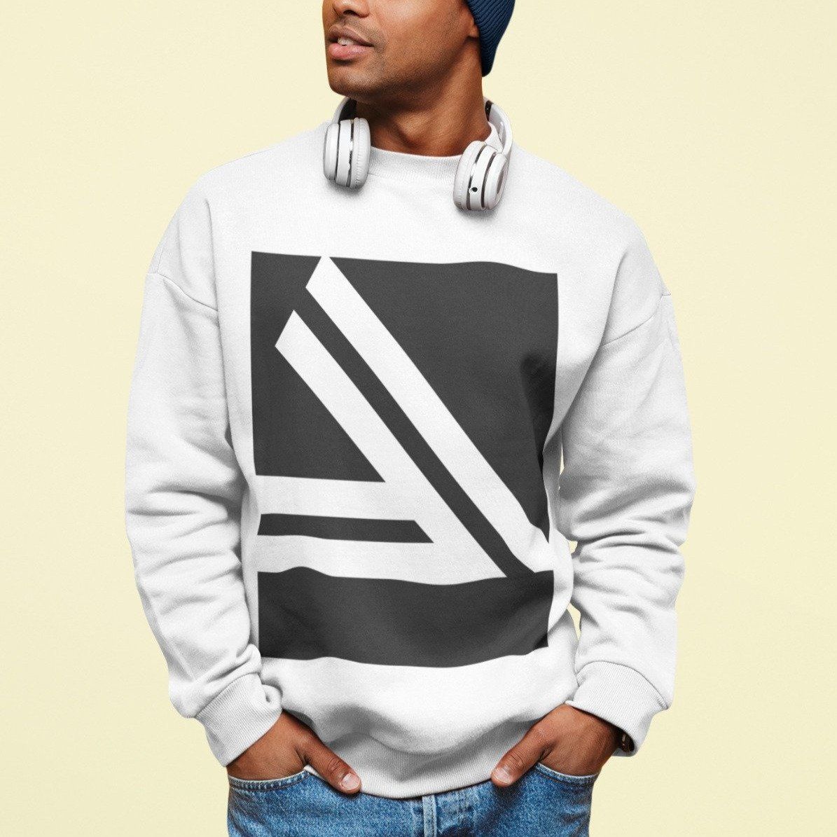 Men&#39;s Double Slanted Logo Crewneck Sweatshirt, Size: S, Color: White