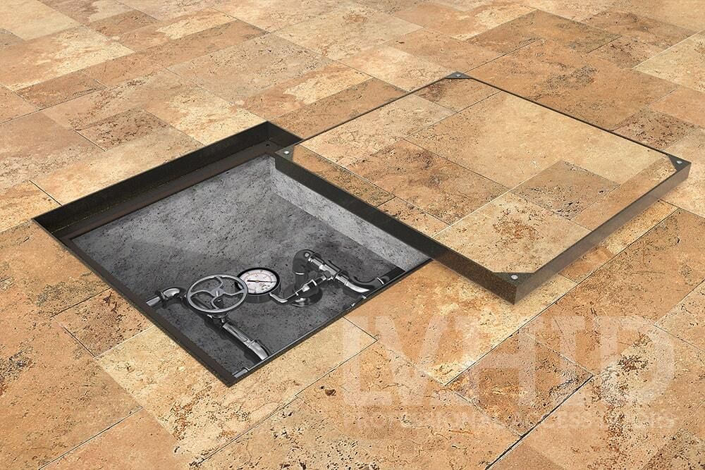 Hermetic Floor Access Cover with a manually removable filling tray, mod. DEVER. Black steel