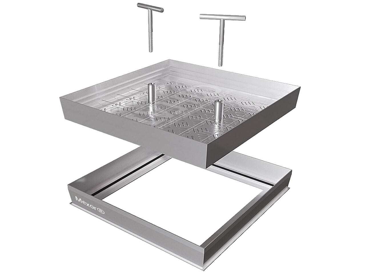 Hidden aluminum access cover for filling with flooring, model Mexor