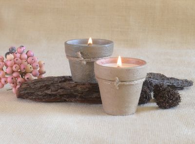 Set of 2 Hand-Painted Terracotta Soy-Coconut Candles, 3 oz. each, available in 13 Fragrances/Colors.