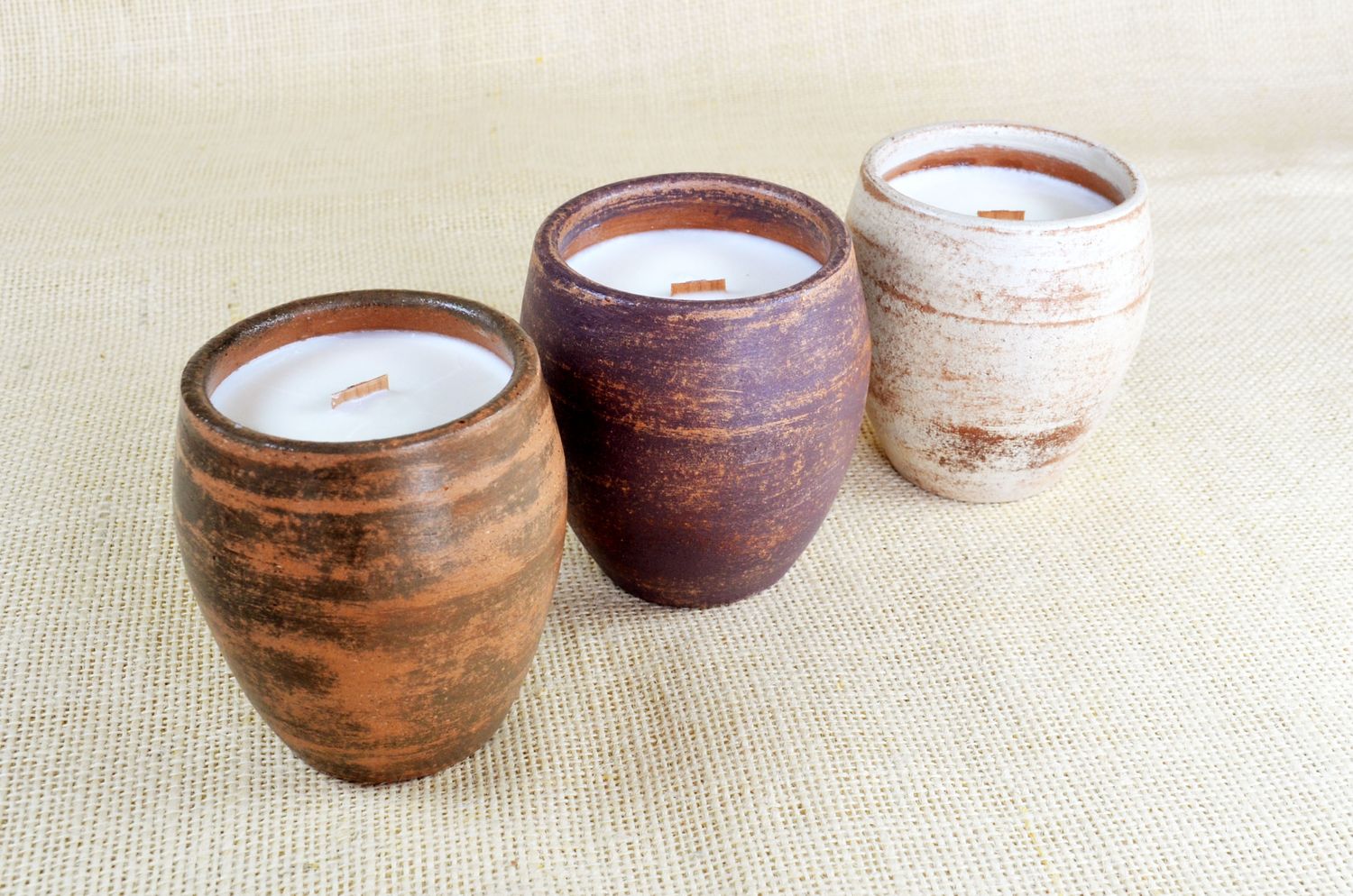 Set of 3 Hand-Painted Terracotta Soy-Coconut Candles, 8 oz. each, available in 3 Fragrances/Colors