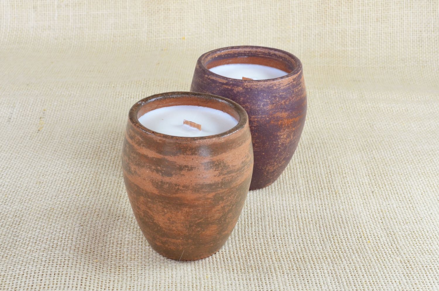 Set of 2 Hand-Painted Terracotta Soy-Coconut Candles, 8 oz. each, available in 3 Fragrances/Colors