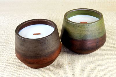 Set of 2 Hand-Painted Terracotta Soy-Coconut Candles, 13 oz. each, available in 3 Fragrances/Colors
