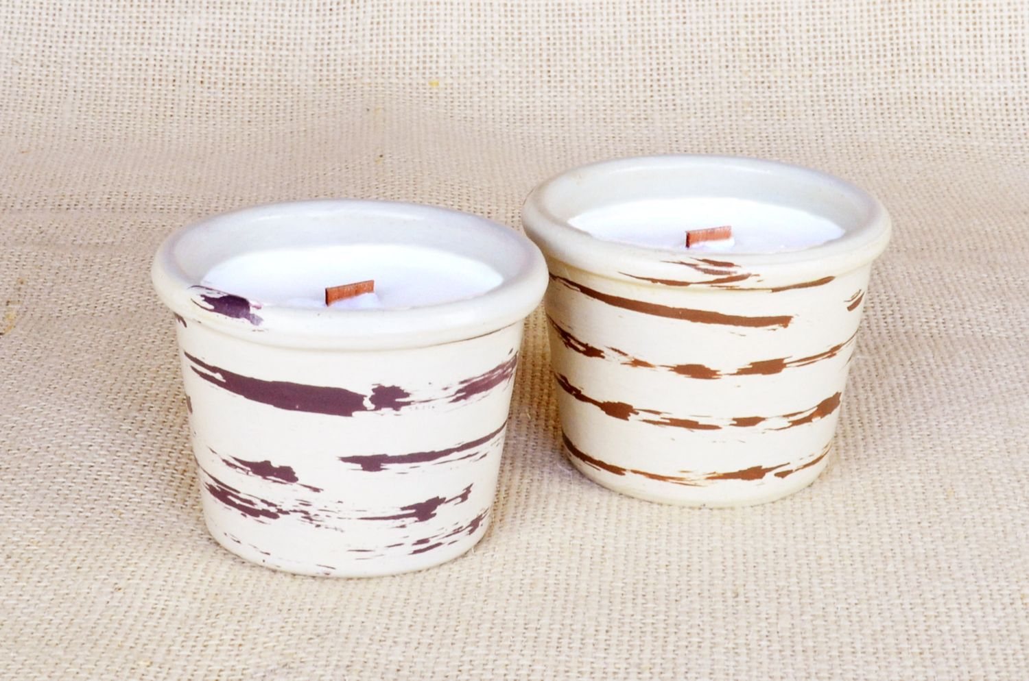 Set of 2 Hand-Painted Terracotta Soy-Coconut Candles, 4.5 oz. each, available in 4 Fragrances/Colors.