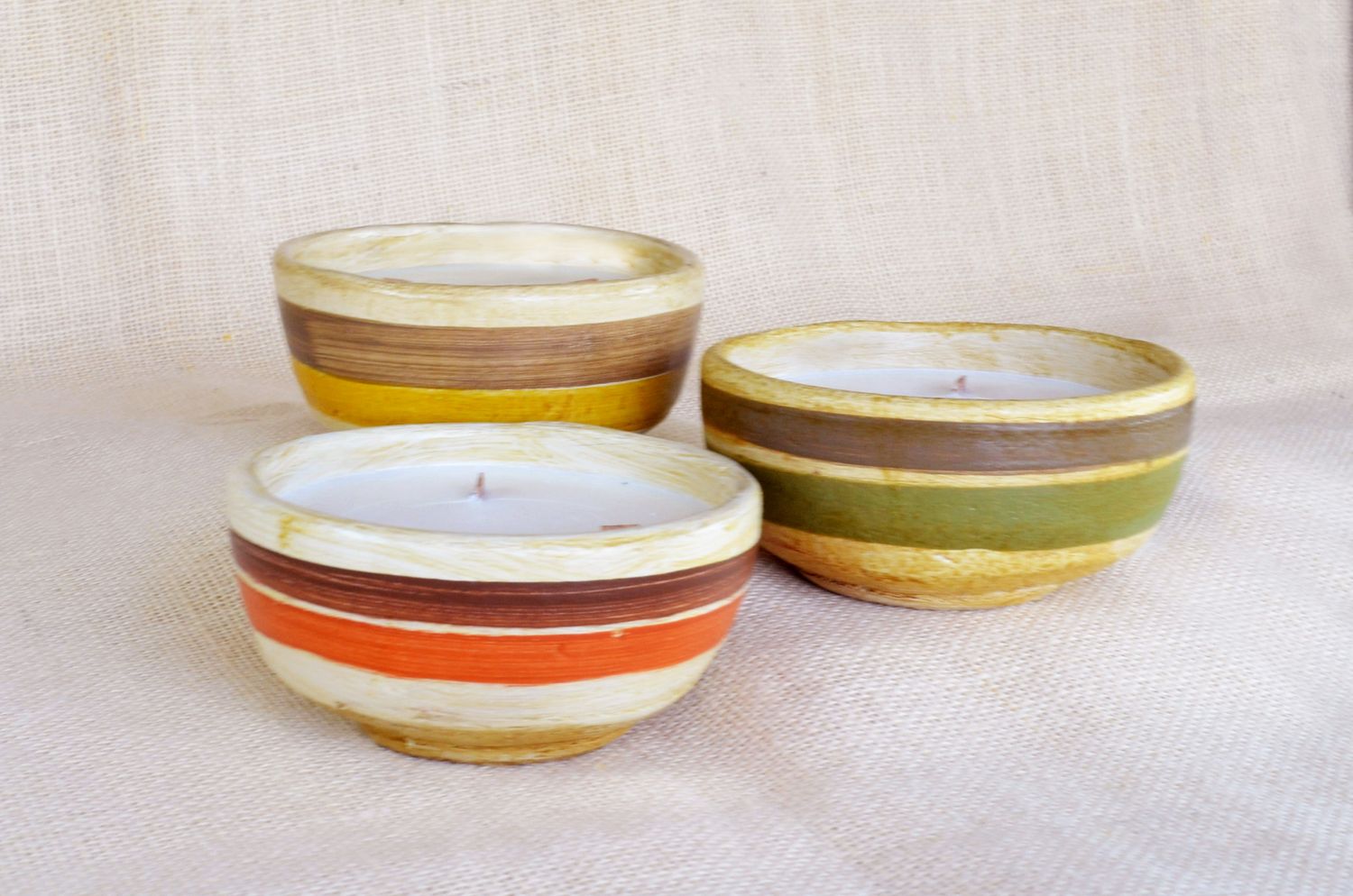 Set of 3 Hand-Painted Terracotta Soy-Coconut Candles, 10 oz. each, available in 3 Fragrances/Colors.