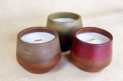 Set of 3 Hand-Painted Terracotta Soy-Coconut Candles, 13 oz. each, available in 3 Fragrances/Colors