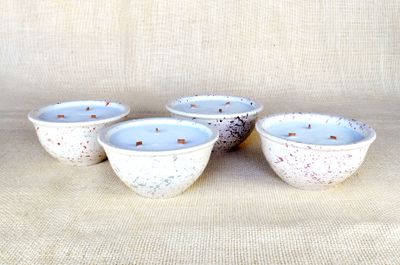 Set of 4 Hand-Painted Terracotta Soy-Coconut Candles, 7.5 oz. each, available in 4 Fragrances/Colors
