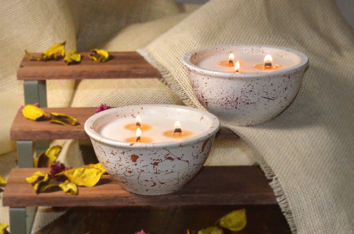Set of 2 Hand-Painted Terracotta Soy-Coconut Candles, 7.5 oz. each, available in 4 Fragrances/Colors.