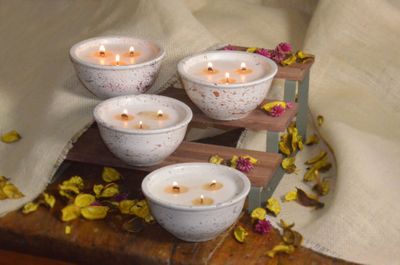 Set of 4 Hand-Painted Terracotta Soy-Coconut Candles, 7.5 oz. each, available in 4 Fragrances/Colors
