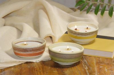 Set of 3 Hand-Painted Terracotta Soy-Coconut Candles, 10 oz. each, available in 3 Fragrances/Colors.