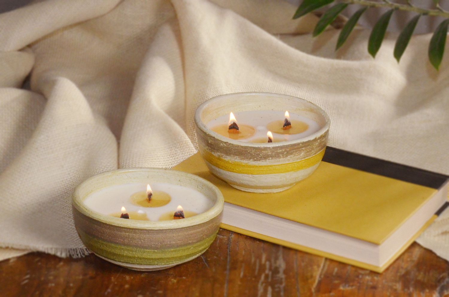 Set of 2 Hand-Painted Terracotta Soy-Coconut Candles, 10 oz. each, available in 3 Fragrances/Colors.