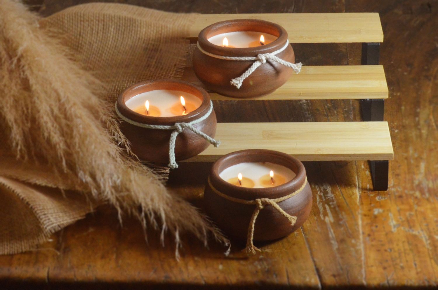 Set of 3 Hand-Painted Terracotta Soy-Coconut Candles, 7.5 oz. each, available in 3 Fragrances/Colors.