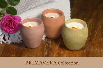 Set of 3 Hand-Painted Terracotta Soy-Coconut Candles, 8 oz. each, available in 3 Fragrances/Colors - PRIMAVERA Collection