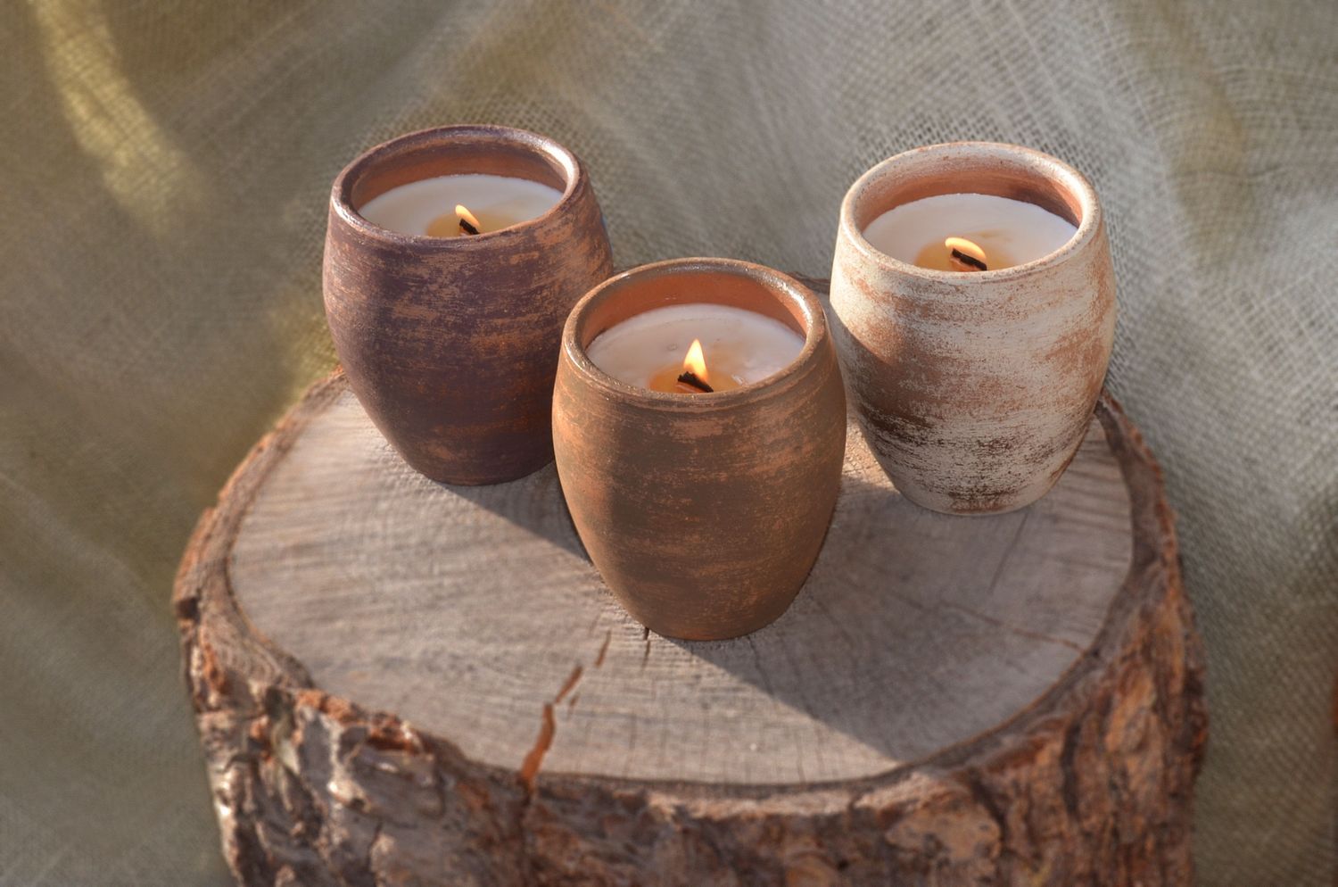 Set of 3 Hand-Painted Terracotta Soy-Coconut Candles, 8 oz. each, available in 3 Fragrances/Colors