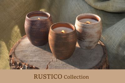 Set of 3 Hand-Painted Terracotta Soy-Coconut Candles, 7 oz. each, available in 3 Fragrances/Colors - RUSTICO Collection
