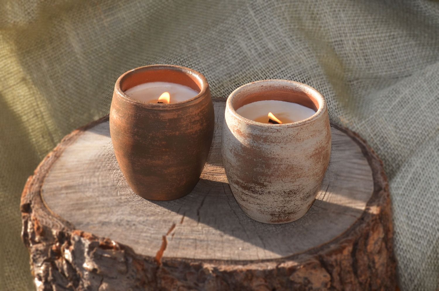 Set of 2 Hand-Painted Terracotta Soy-Coconut Candles, 8 oz. each, available in 3 Fragrances/Colors