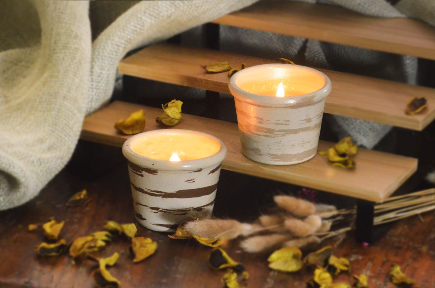 Set of 2 Hand-Painted Terracotta Soy-Coconut Candles, 4.5 oz. each, available in 4 Fragrances/Colors.