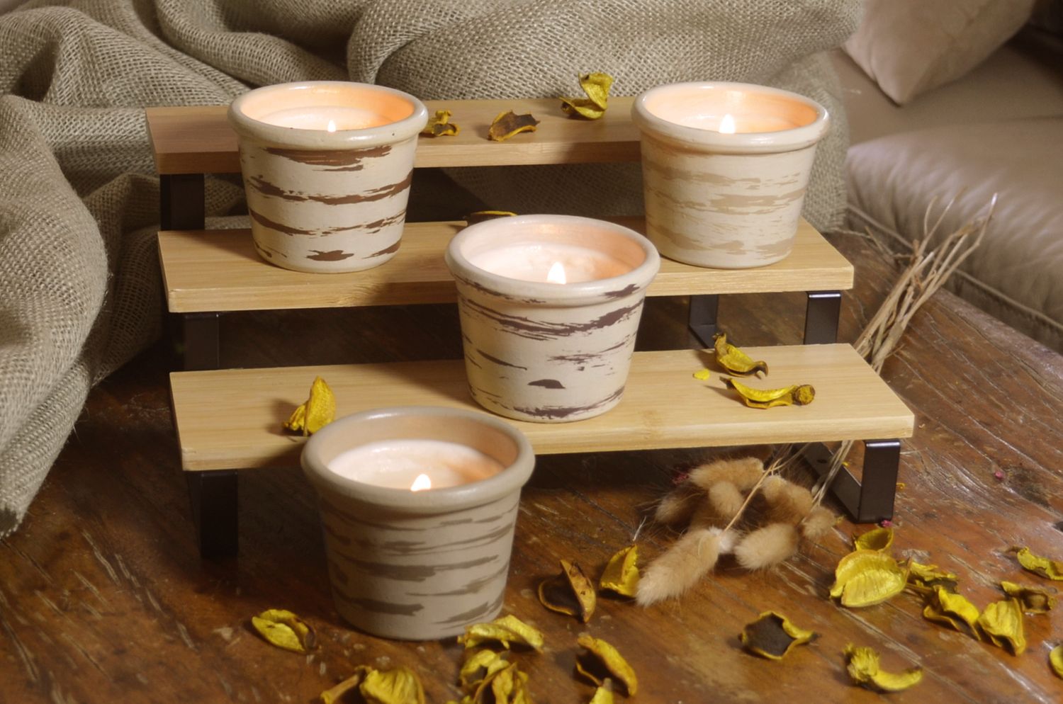 Set of 4 Hand-Painted Terracotta Soy-Coconut Candles, 4.5 oz. each, available in 4 Fragrances/Colors