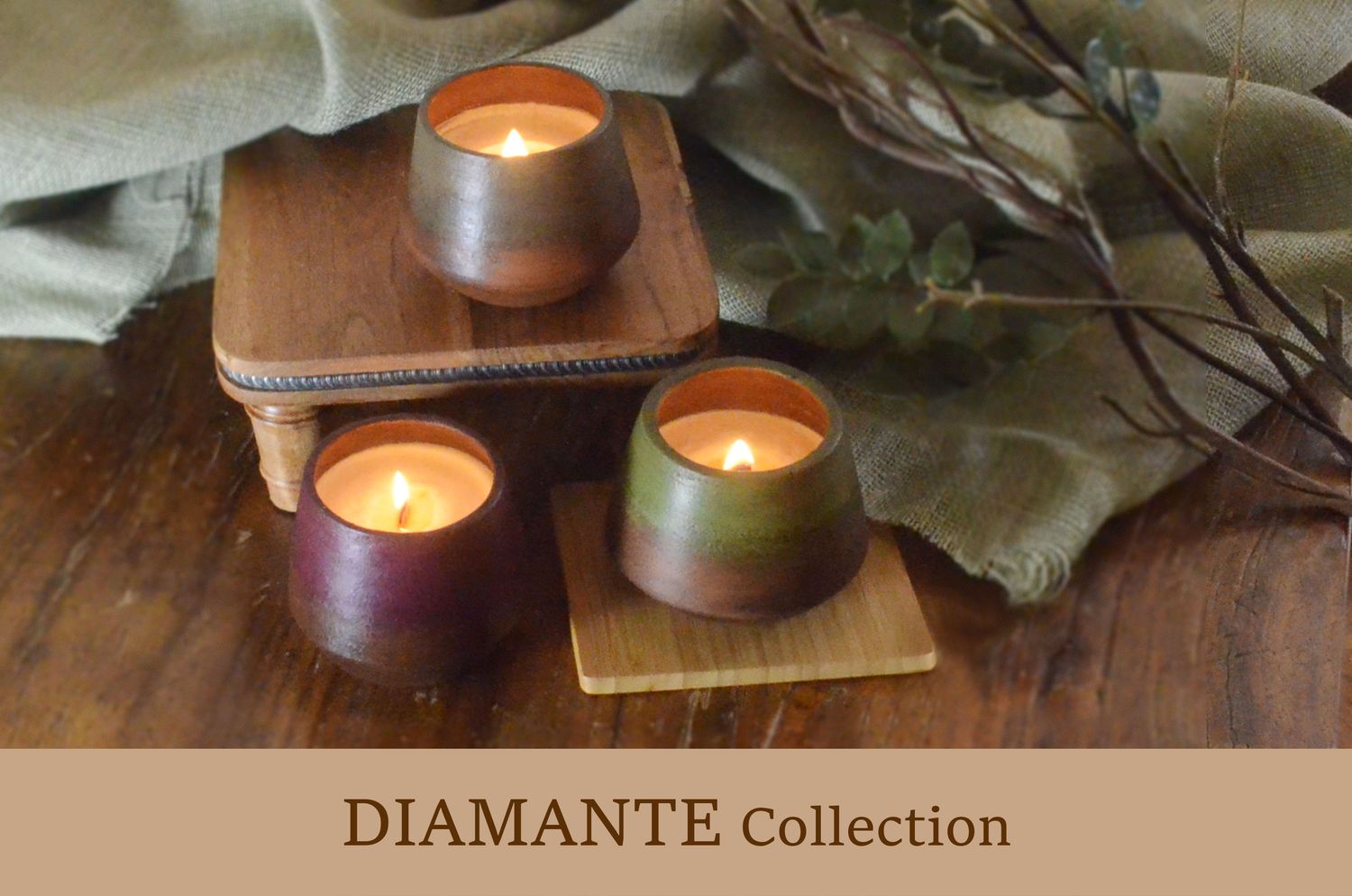 Set of 3 Hand-Painted Terracotta Soy-Coconut Candles, 12 oz. each, available in 3 Fragrances/Colors - DIAMANTE Collection