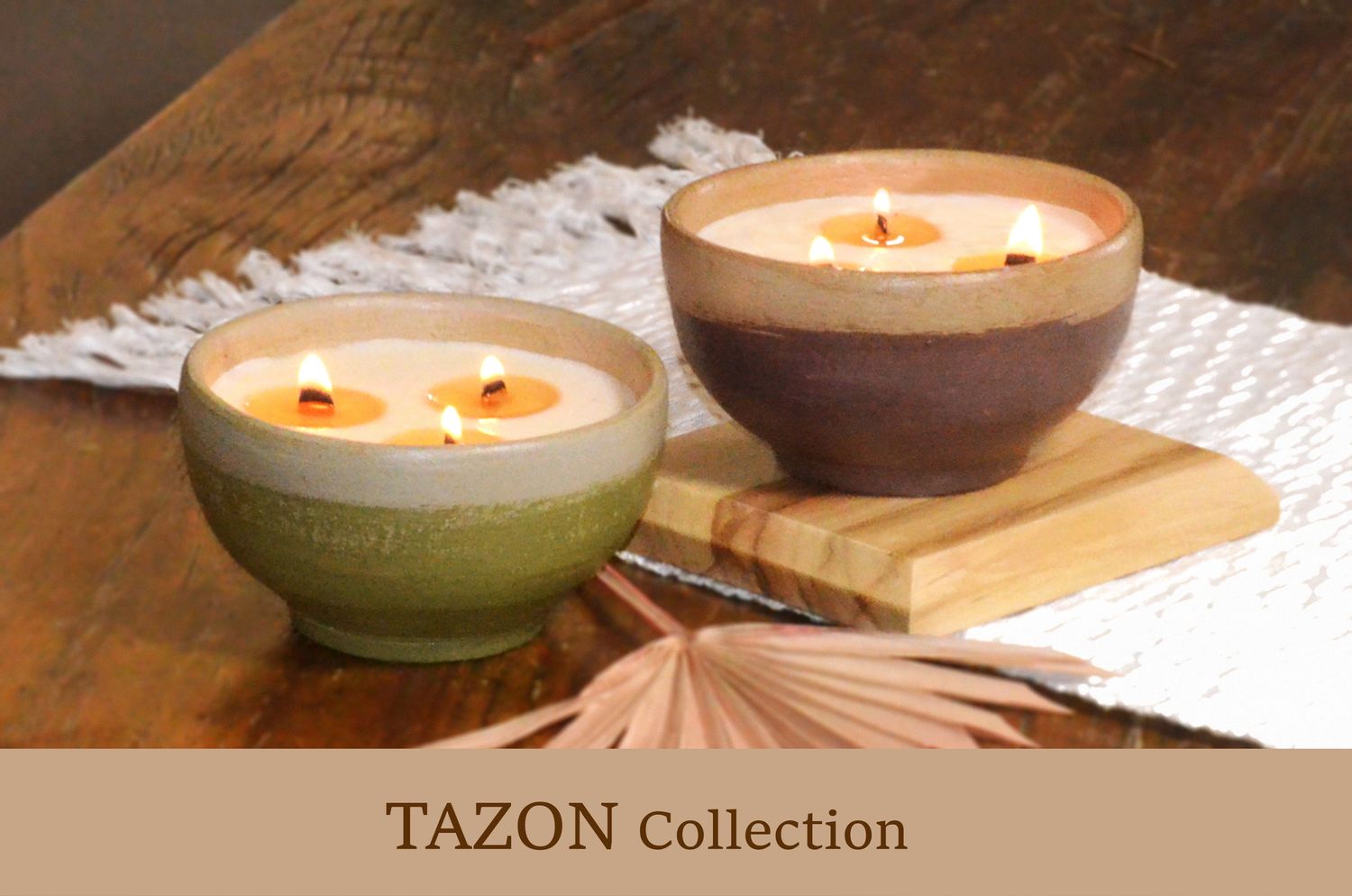 Set of 2 Hand-Painted Terracotta Soy-Coconut Candles, 13 oz. each, available in 2 Fragrances/Colors - TAZON Collection