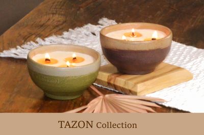 Set of 2 Hand-Painted Terracotta Soy-Coconut Candles, 13 oz. each, available in 2 Fragrances/Colors - TAZON Collection