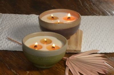 Set of 2 Hand-Painted Terracotta Soy-Coconut Candles, 13 oz. each, available in 2 Fragrances/Colors