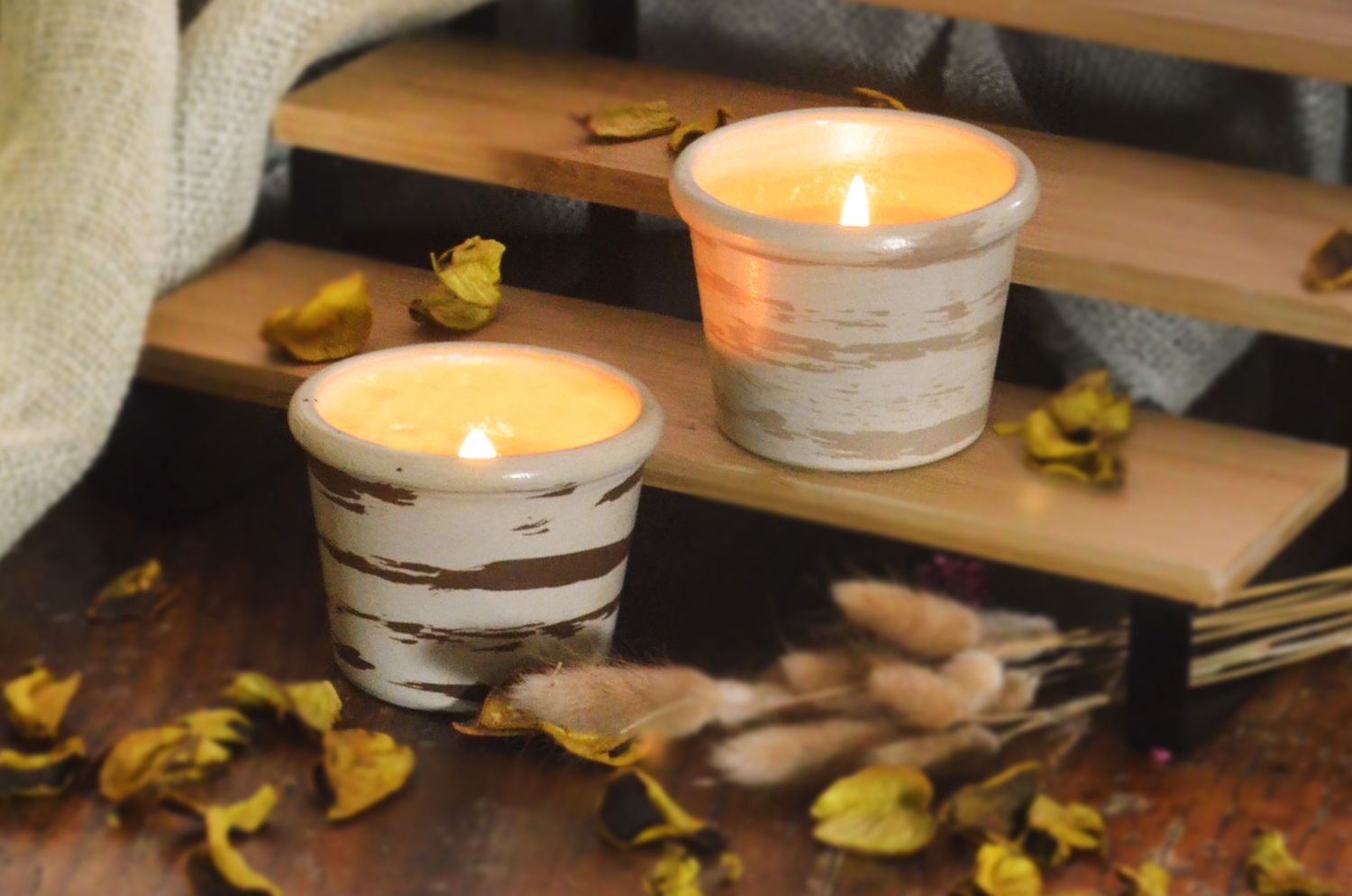 Set of 2 Hand-Painted Terracotta Soy-Coconut Candles, 4.5 oz. each, available in 4 Fragrances/Colors - TALAPO Collection