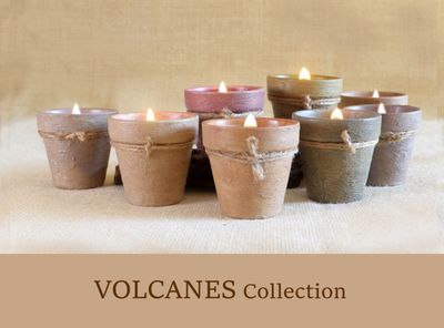 Gift set of 4 hand-painted terracotta mini candles 3oz soy-coconut Volcanes collection