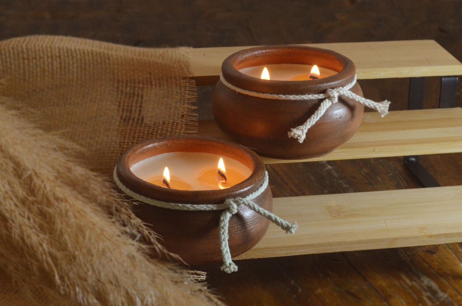 Set of 2 Hand-Painted Terracotta Soy-Coconut Candles, 10 oz. each, available in 3 Fragrances/Colors - OLLAS Collection