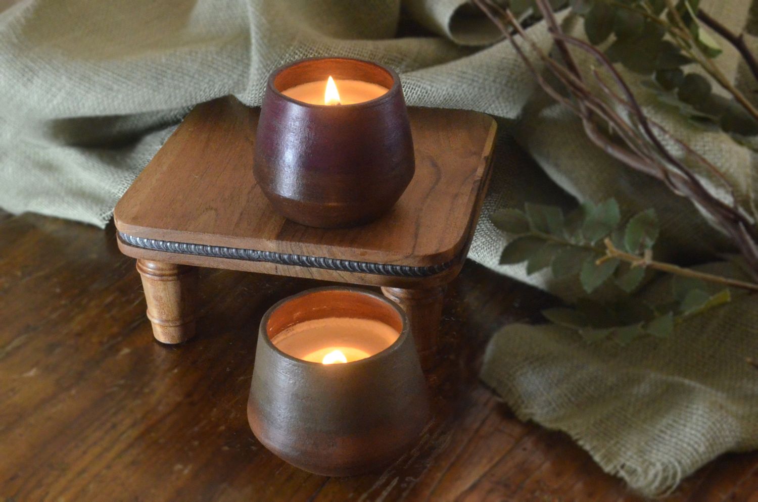 Set of 2 hand-painted terracotta luxury candles 12oz Diamante collection Candelas by Angeles