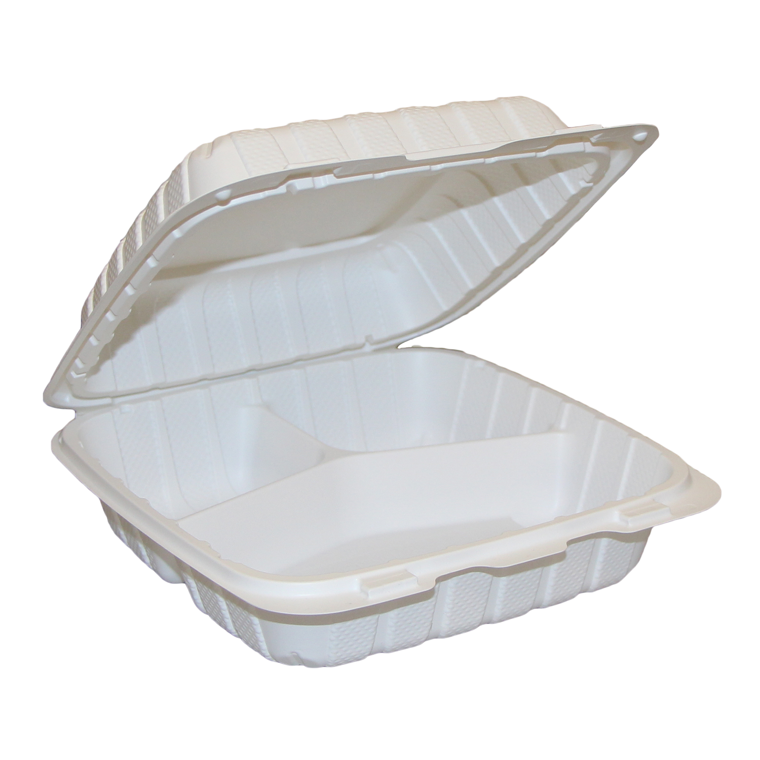 Mineral Filled Polypropylene (MFPP) Hinged Containers - 9” x 9” x 3” - 3 Compartment