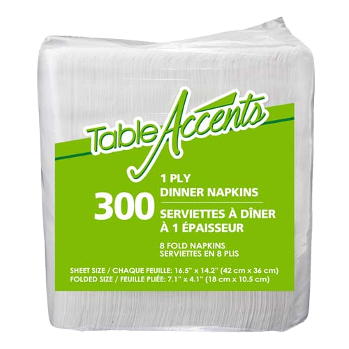 Dinner Napkins-16.5” x 14.2”-1 ply-8-Fold-White-300Pk