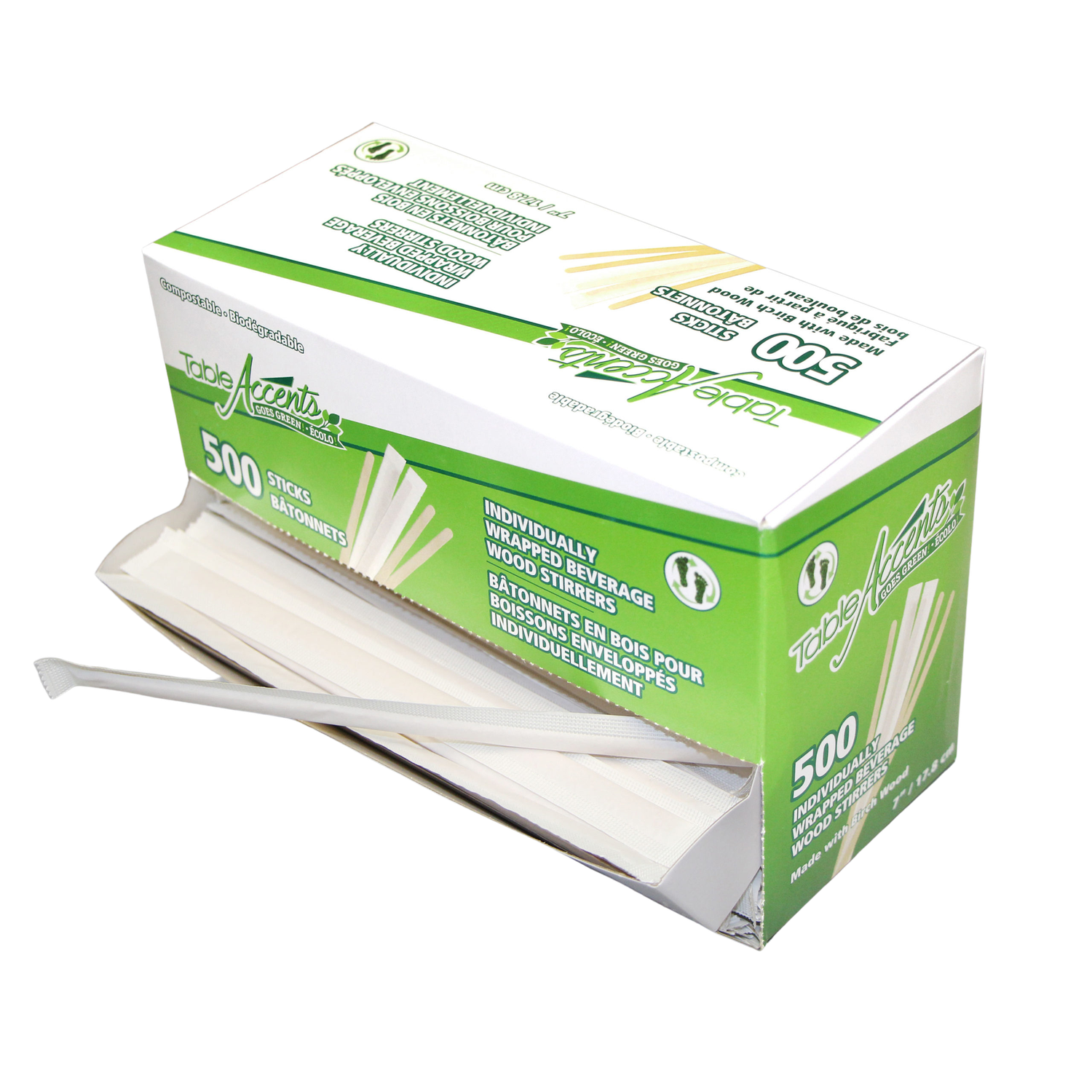 Individually Wrapped Beverage Birch Wood Stirrers - 7”