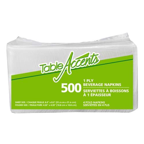 Beverage Napkins - 8.5” x 8.5” - 1 ply - 4 Fold - White - 500Pk