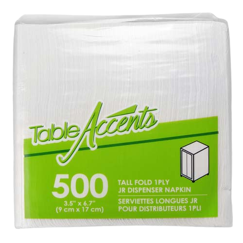 Tall Fold Junior Dispenser Napkins - 6” x 13.4” - 1 ply - White - 500Pk