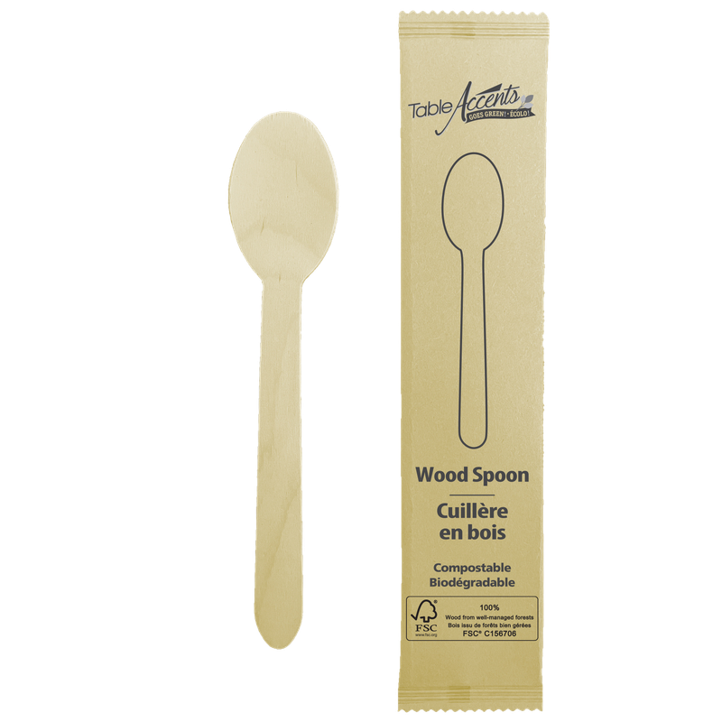Birch Wood Teaspoons - Individually Wrapped