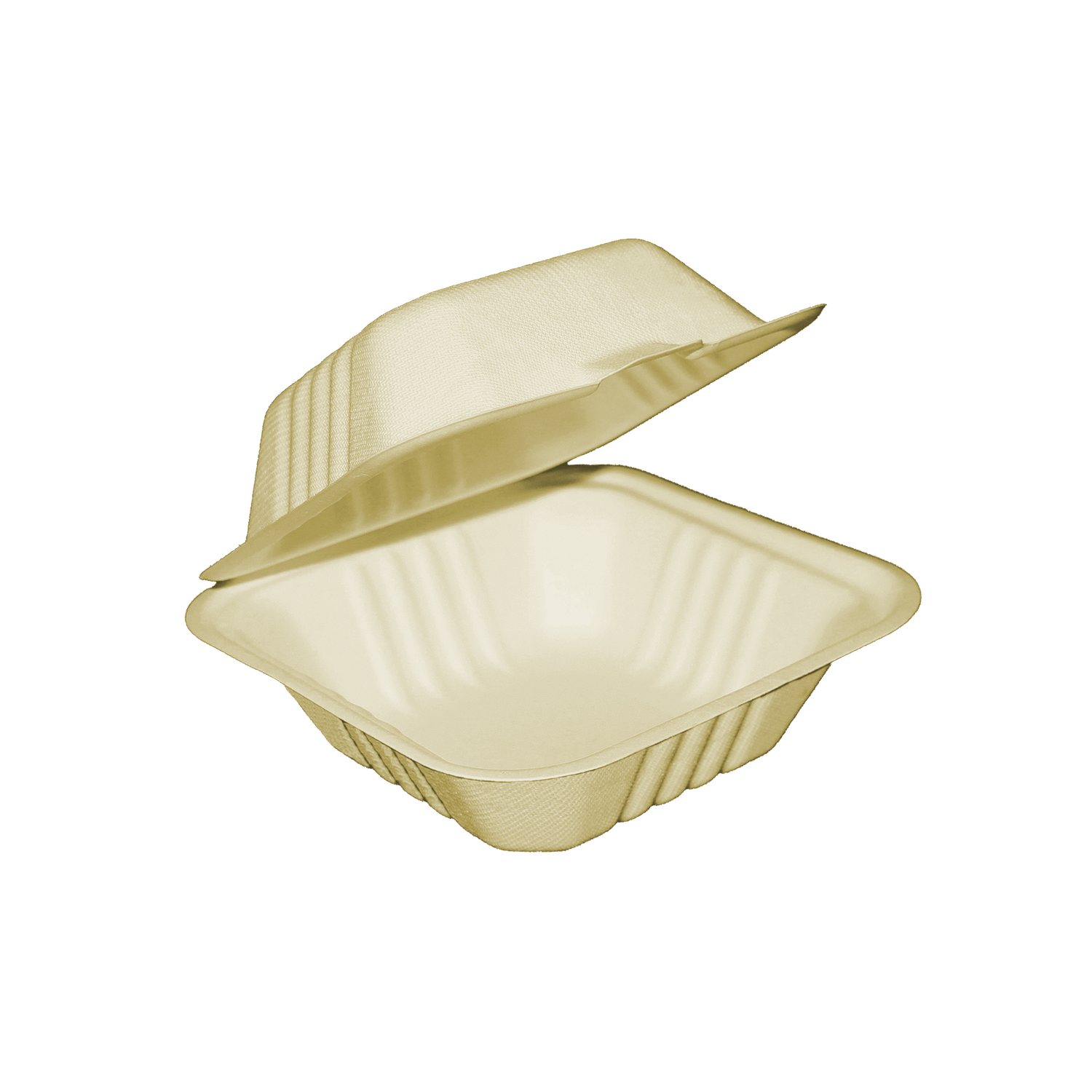 Compostable Clamshell Containers - 6” x 6” x 3” - Bagasse