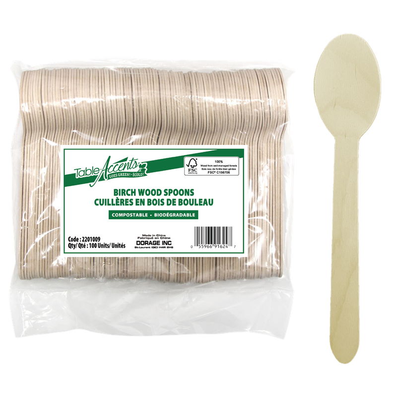 Birch Wood Teaspoons - 157mm