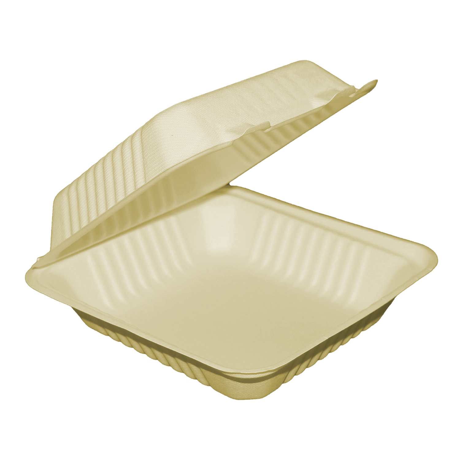 Compostable Clamshell Containers - 8” x 8” x 3” - Bagasse