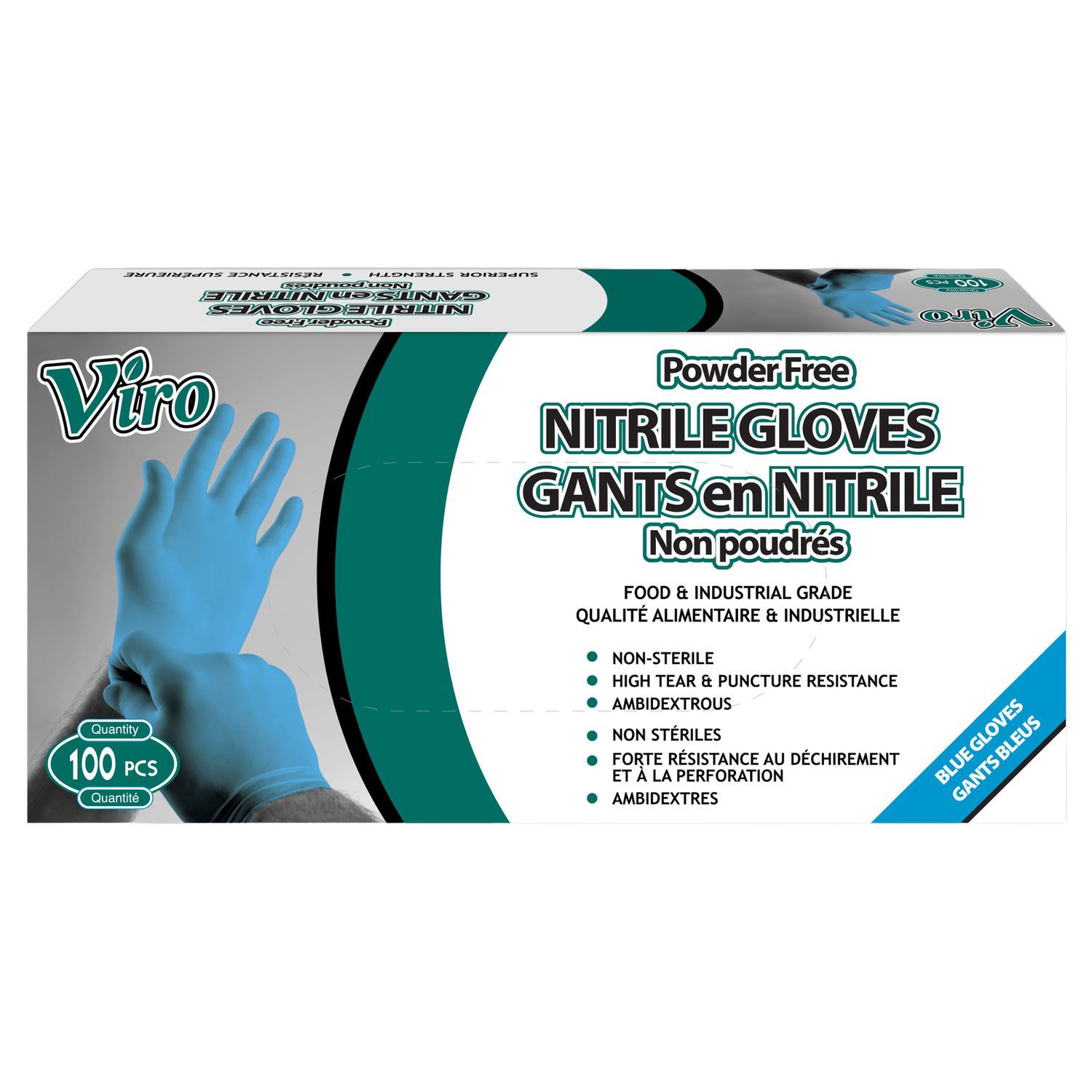 Nitrile Gloves  - Blue - Powder Free - Food &amp; Industrial Grade - 100Pk, Size: M
