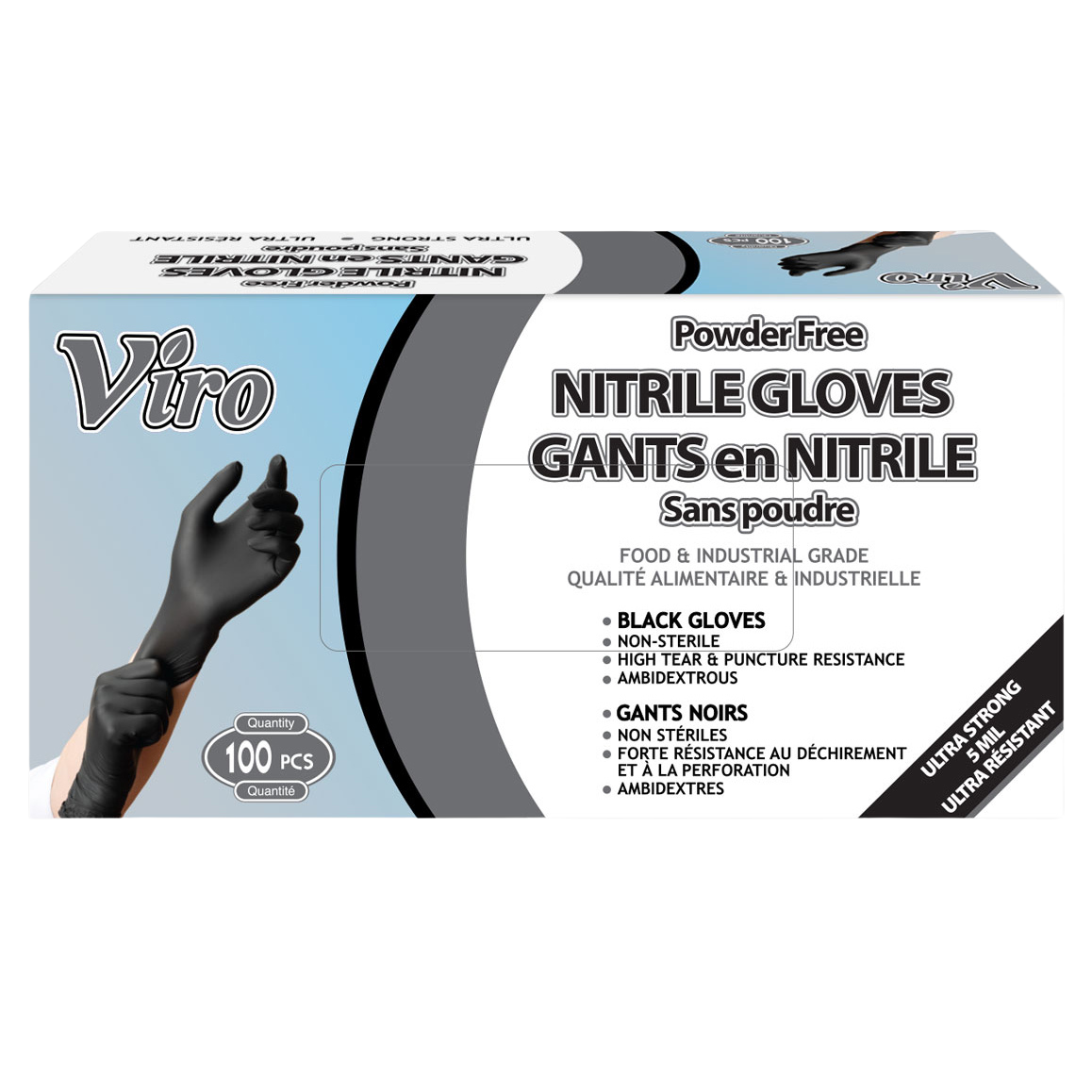 Nitrile Gloves - Black - Powder Free - Food &amp; Industrial Grade - 100Pk, Size: M