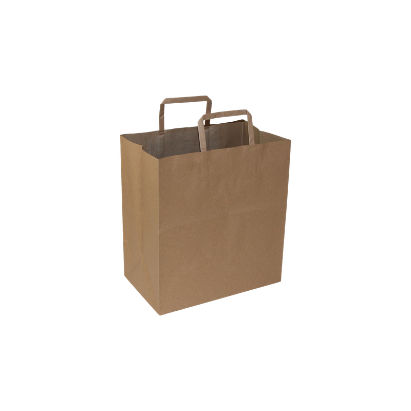 Paper Shopping Bags with Flat Handles - 11” x 6.75” x 12” - Kraft