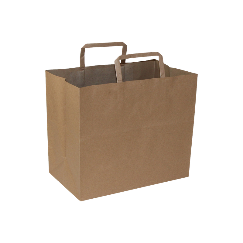 Paper Shopping Bags with Flat Handles - 12” x 7” x 17” - Kraft