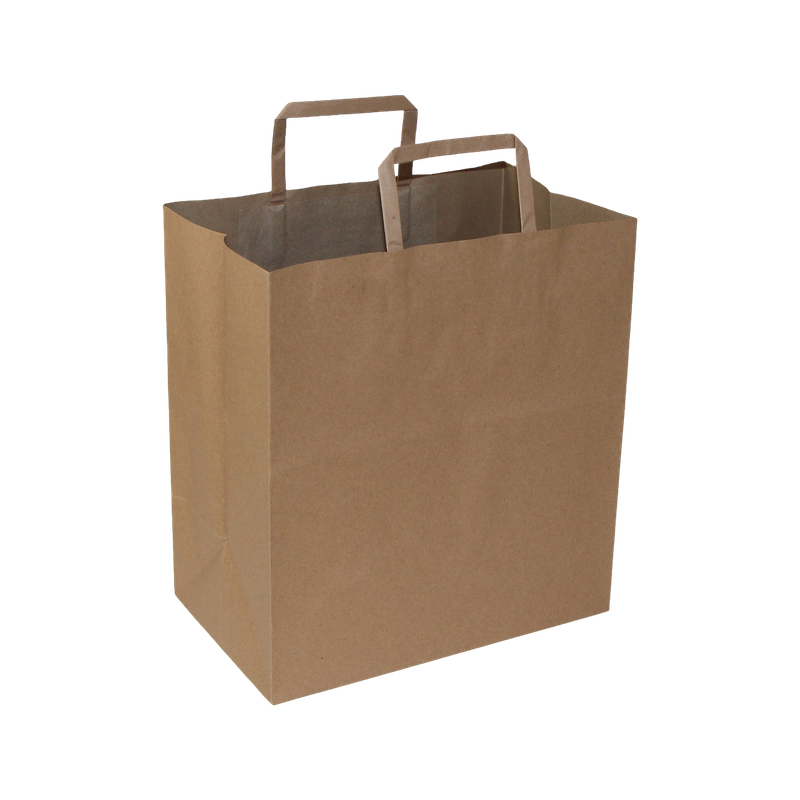 Paper Shopping Bags with Flat Handles - 15” x 7.1” x 13” - Kraft